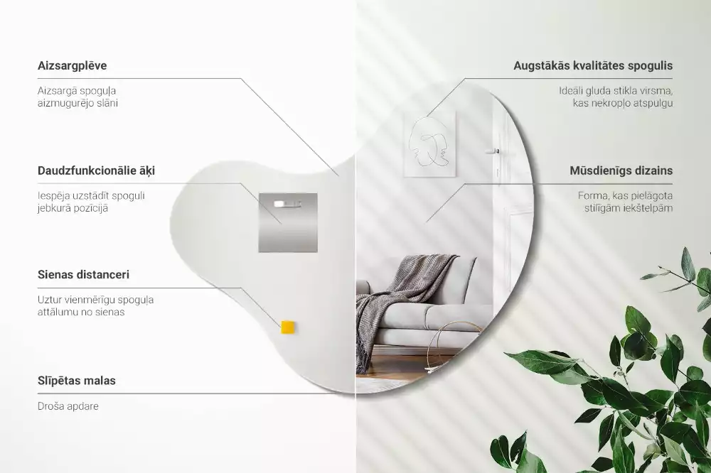 Oglindă în formă organică fără cadru atârnat