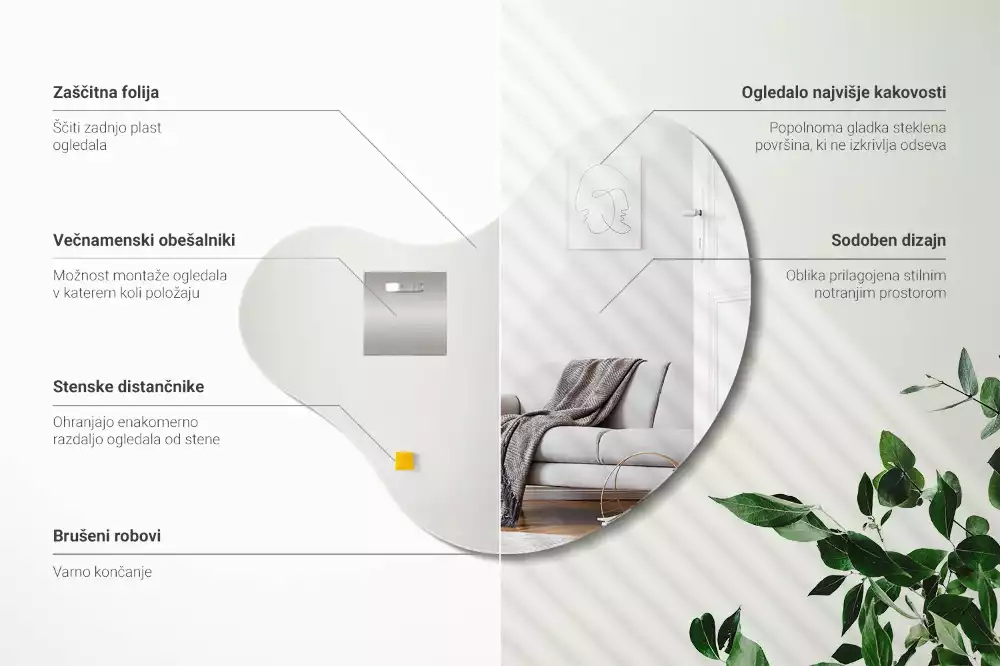 Oglindă în formă organică fără cadru atârnat