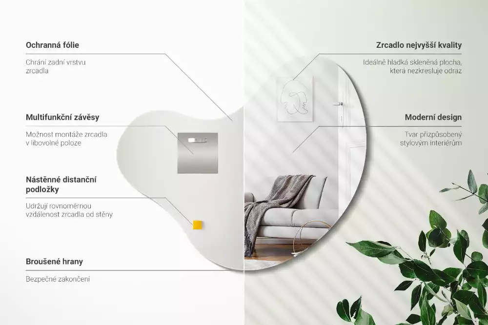 Oglindă în formă organică fără cadru atârnat